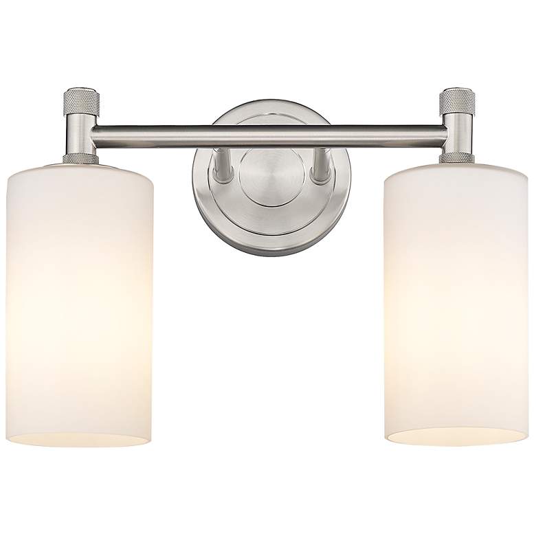Image 1 Crown Point 14 inch Wide 2 Light Satin Nickel Bath Light With White Shade