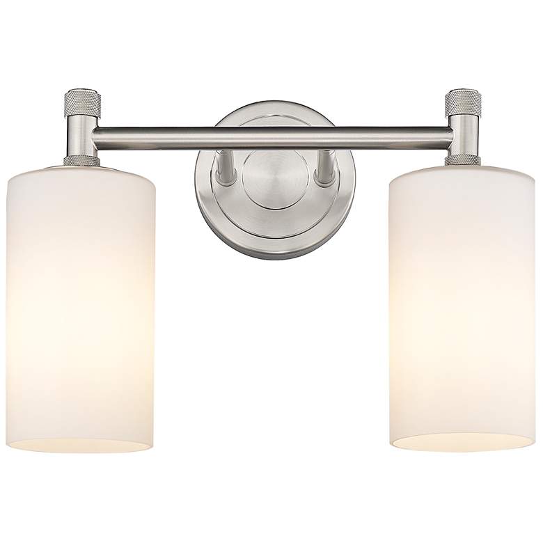 Image 1 Crown Point 14" Wide 2 Light Satin Nickel Bath Light With White Shade