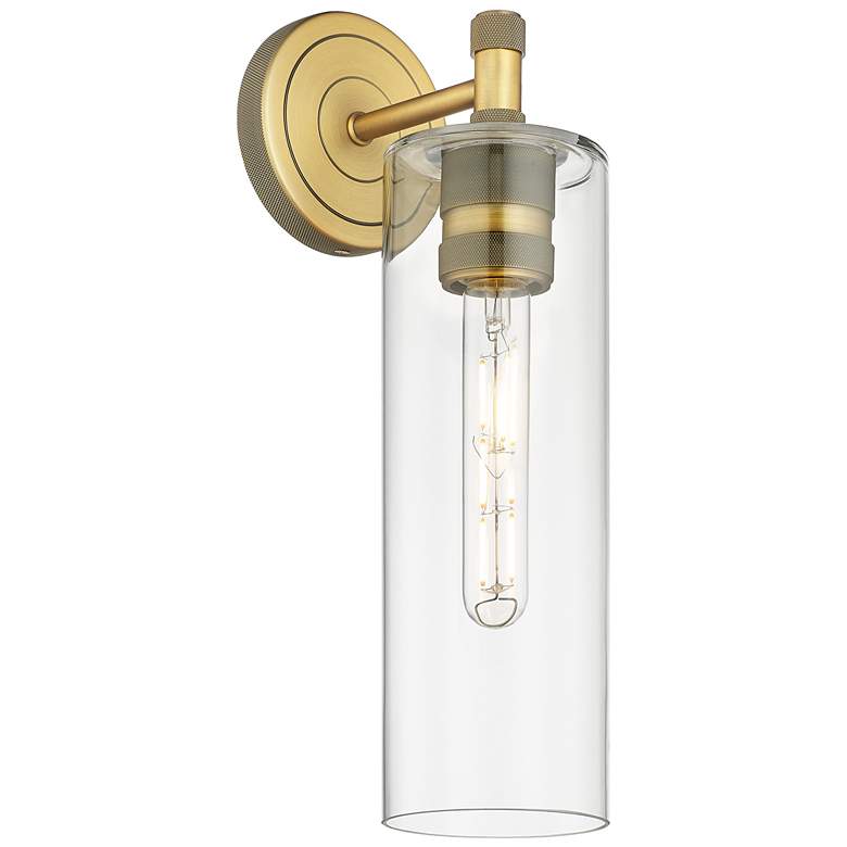 Image 1 Crown Point 15.5" High Brushed Brass Sconce With Clear Glass Shade
