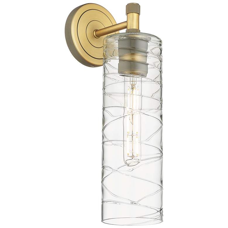 Image 1 Crown Point 15.5" High Brushed Brass Sconce With Deco Swirl Glass Shad