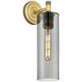 Crown Point 15.5" High Brushed Brass Sconce With Plated Smoke Glass Sh