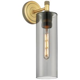 Crown Point 15.5" High Brushed Brass Sconce With Plated Smoke Glass Sh Crown Point 15.5" High Brushed Brass Sconce With Plated Smoke Glass Sh