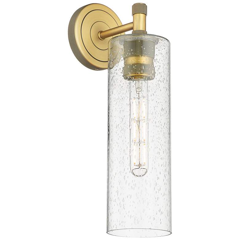 Image 1 Crown Point 15.5" High Brushed Brass Sconce With Seedy Glass Shade