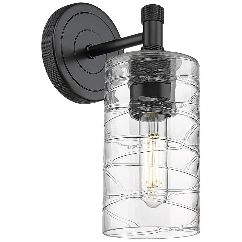 Image 1 Crown Point 15.5" High Matte Black Sconce With Deco Swirl Shade