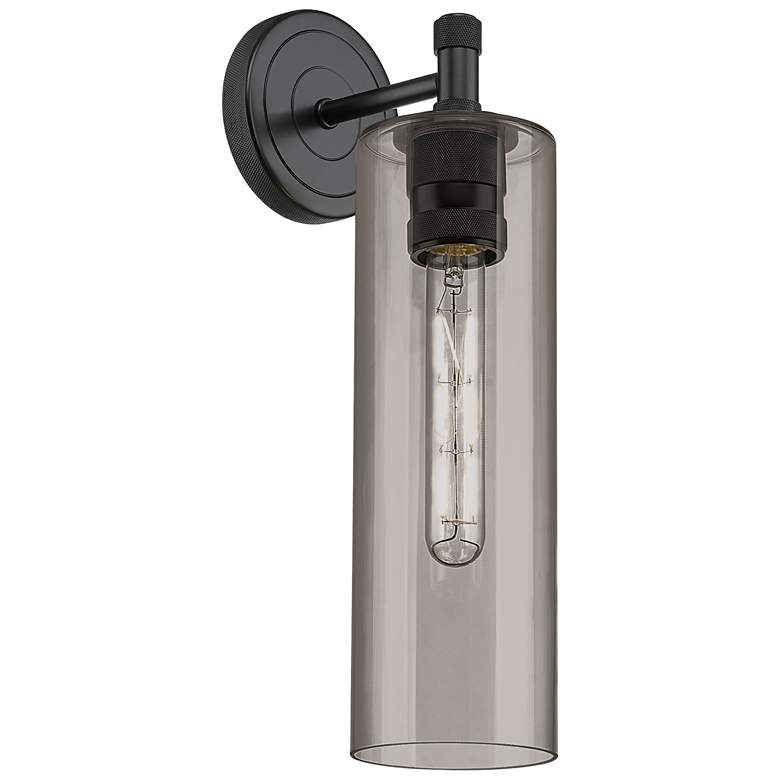 Image 1 Crown Point 15.5" High Matte Black Sconce With Plated Smoke Glass Shad