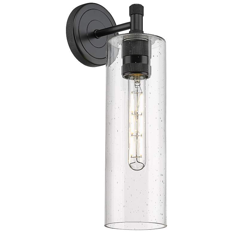 Image 1 Crown Point 15.5" High Matte Black Sconce With Seedy Glass Shade