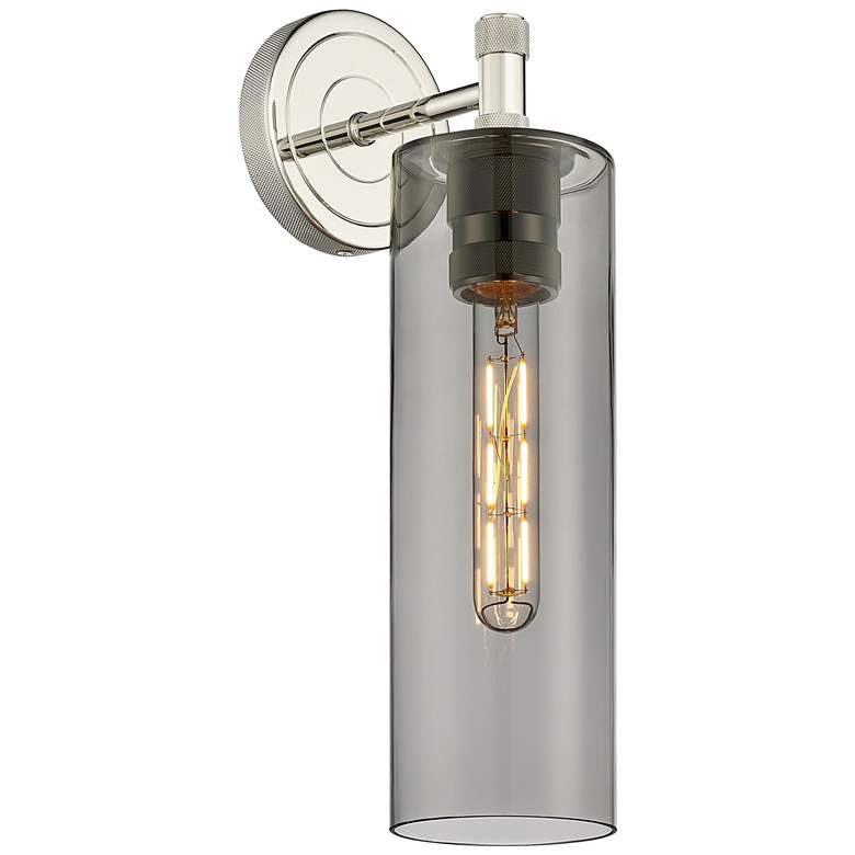 Image 1 Crown Point 15.5" High Polished Nickel Sconce With Plated Smoke Glass