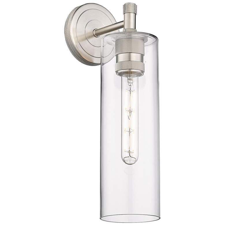 Image 1 Crown Point 15.5" High Satin Nickel Sconce With Clear Glass Shade