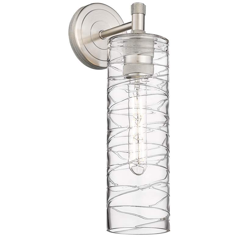 Image 1 Crown Point 15.5" High Satin Nickel Sconce With Deco Swirl Glass Shade