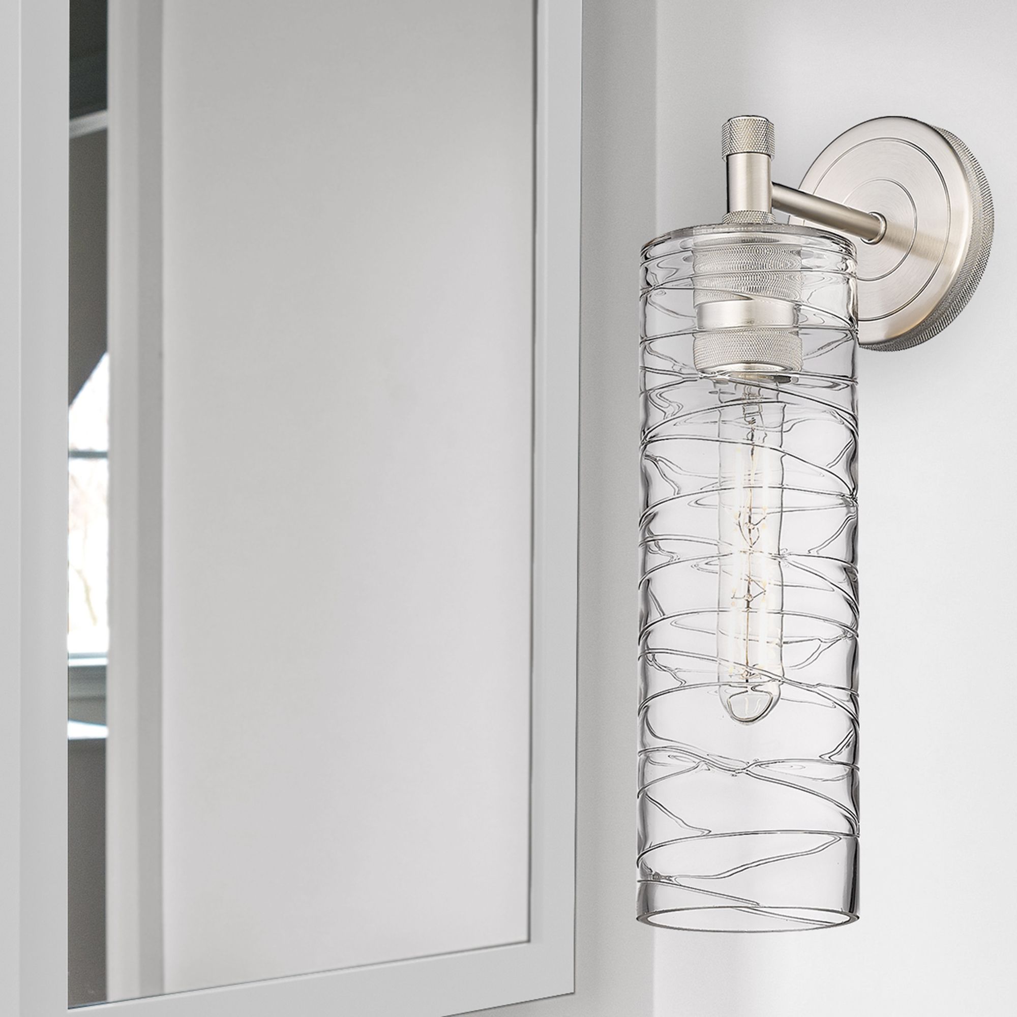 Image 3 Crown Point 15.5" High Satin Nickel Sconce With Deco Swirl Glass Shade more views