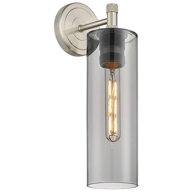 Image 1 Crown Point 15.5 inch High Satin Nickel Sconce With Plated Smoke Glass Sha