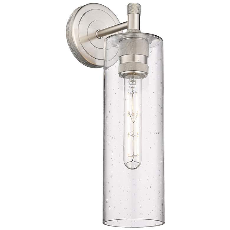 Image 1 Crown Point 15.5" High Satin Nickel Sconce With Seedy Glass Shade