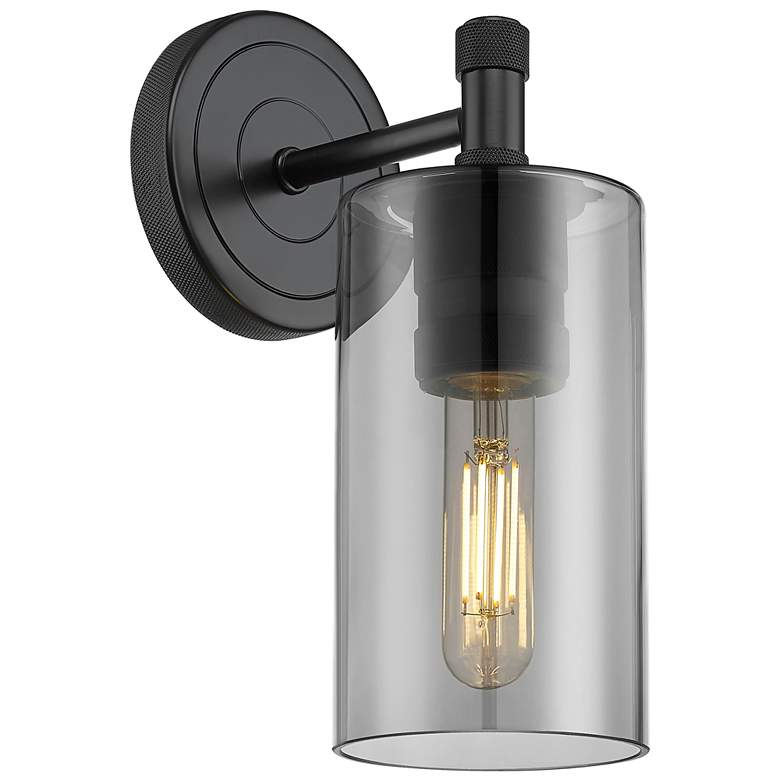 Image 1 Crown Point 17.5" High Matte Black Sconce With Smoke Shade