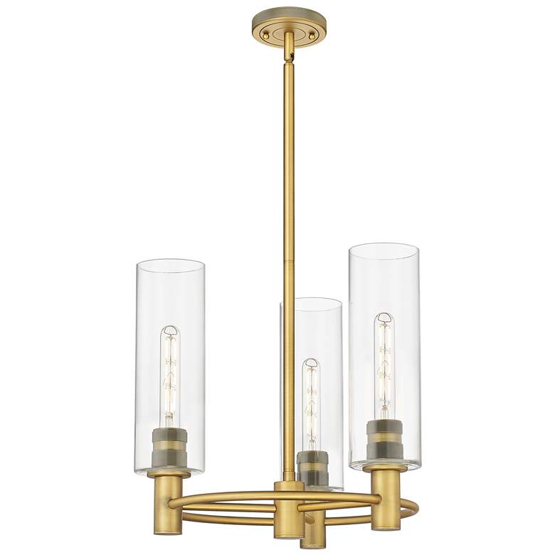 Image 1 Crown Point 18"W 3 Light Brushed Brass Stem Hung Pendant With Clear Sh