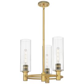 Crown Point 18"W 3 Light Brushed Brass Stem Hung Pendant With Clear Sh Crown Point 18"W 3 Light Brushed Brass Stem Hung Pendant With Clear Sh