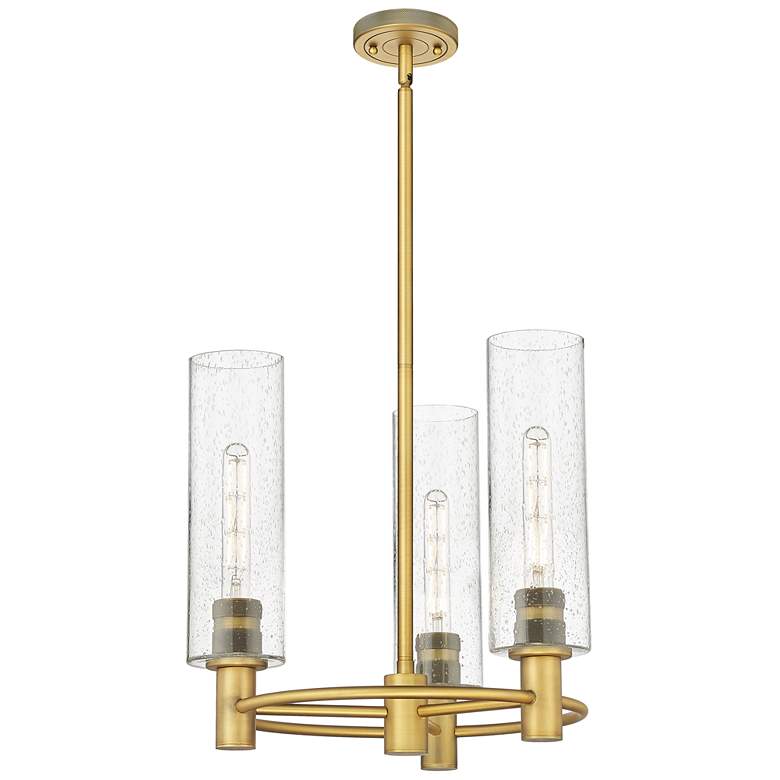 Image 1 Crown Point 18"W 3 Light Brushed Brass Stem Hung Pendant With Seedy Sh
