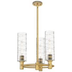 Crown Point 18"W 3 Light Brushed Brass Stemmed Pendant w/ Deco Swirl S Crown Point 18"W 3 Light Brushed Brass Stemmed Pendant w/ Deco Swirl S