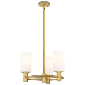 Crown Point 18"W 3 Light Brushed Brass Stemmed Pendant w/ Matte White Crown Point 18"W 3 Light Brushed Brass Stemmed Pendant w/ Matte White