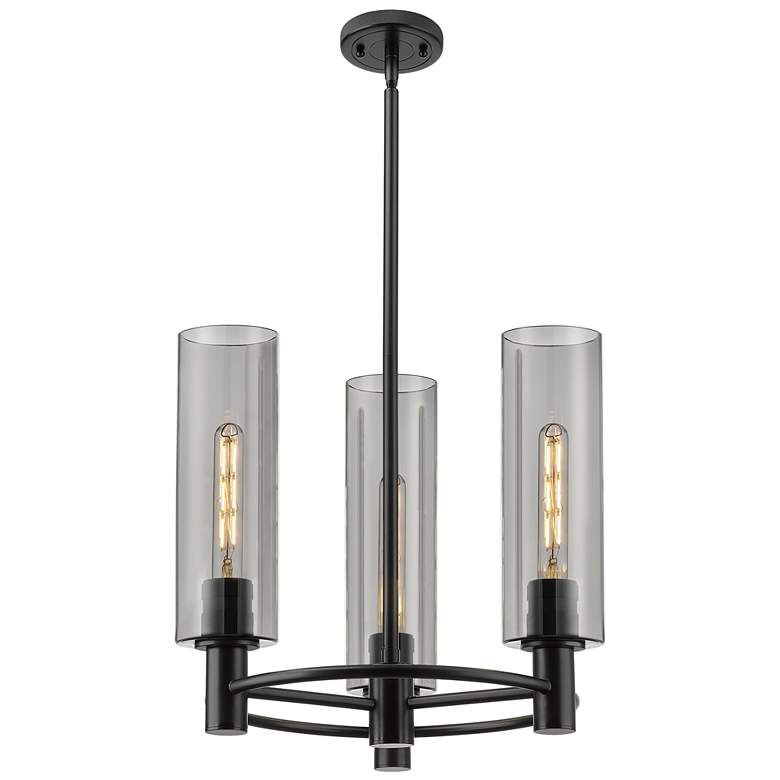 Image 1 Crown Point 18"W 3 Light Matte Black Stemmed Pendant w/ Plated Smoke S