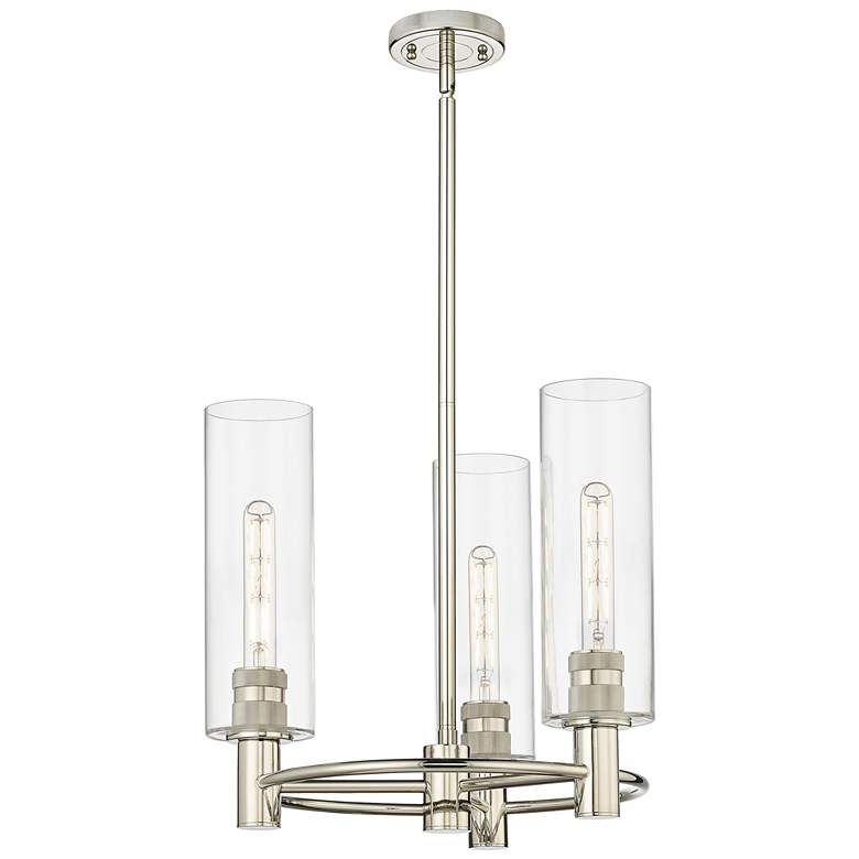 Image 1 Crown Point 18"W 3 Light Polished Nickel Stem Hung Pendant With Clear