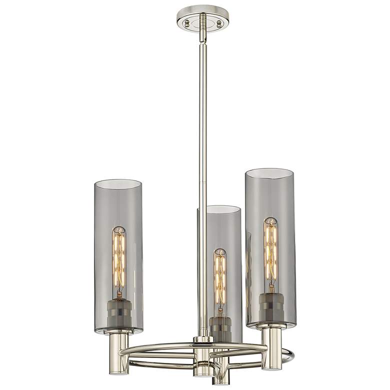 Image 1 Crown Point 18"W 3 Light Polished Nickel Stemmed Pendant w/ Smoke Shad