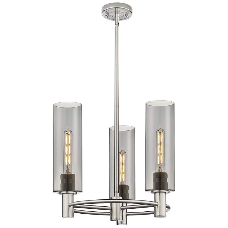 Image 1 Crown Point 18"W 3 Light Satin Nickel Stemmed Pendant w/ Plated Smoke