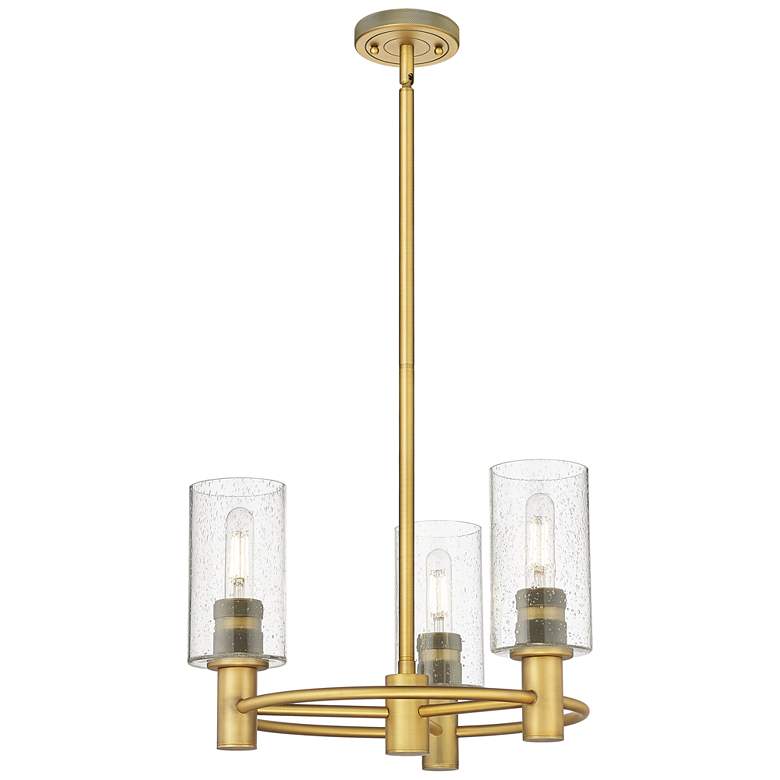 Image 1 Crown Point 18"W 3 Light Stem Hung Brushed Brass Pendant With Seedy Sh