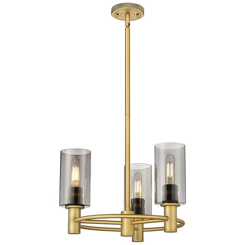 Image 1 Crown Point 18"W 3 Light Stem Hung Brushed Brass Pendant With Smoke Sh