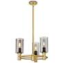 Crown Point 18"W 3 Light Stem Hung Brushed Brass Pendant With Smoke Sh