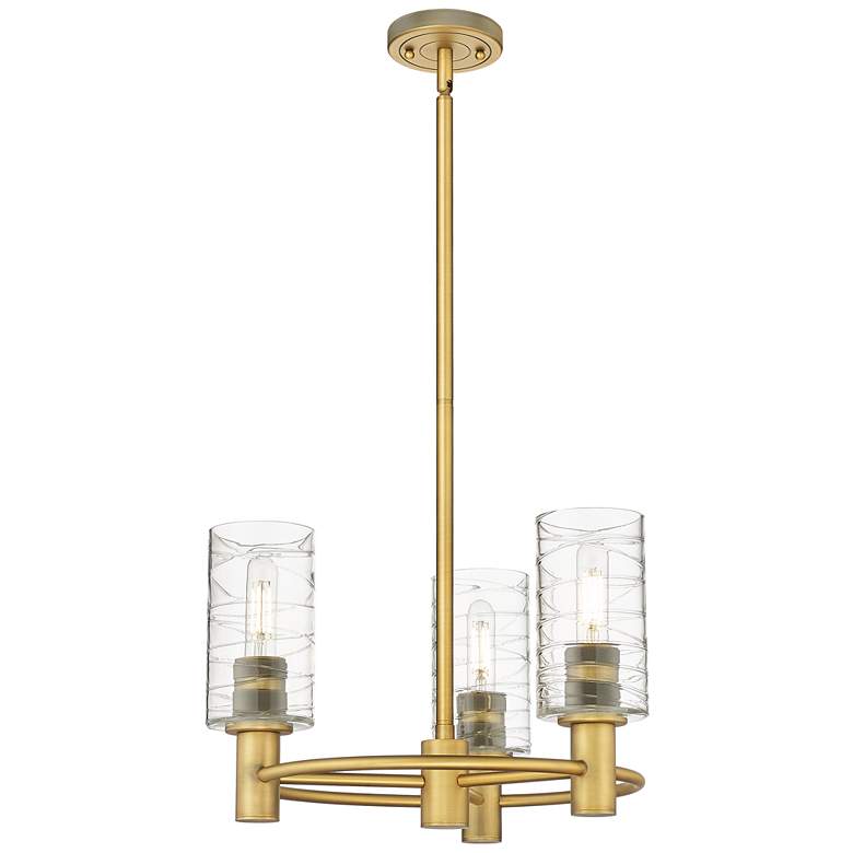 Image 1 Crown Point 18"W 3 Light Stem Hung Brushed Brass Pendant With Swirl Sh