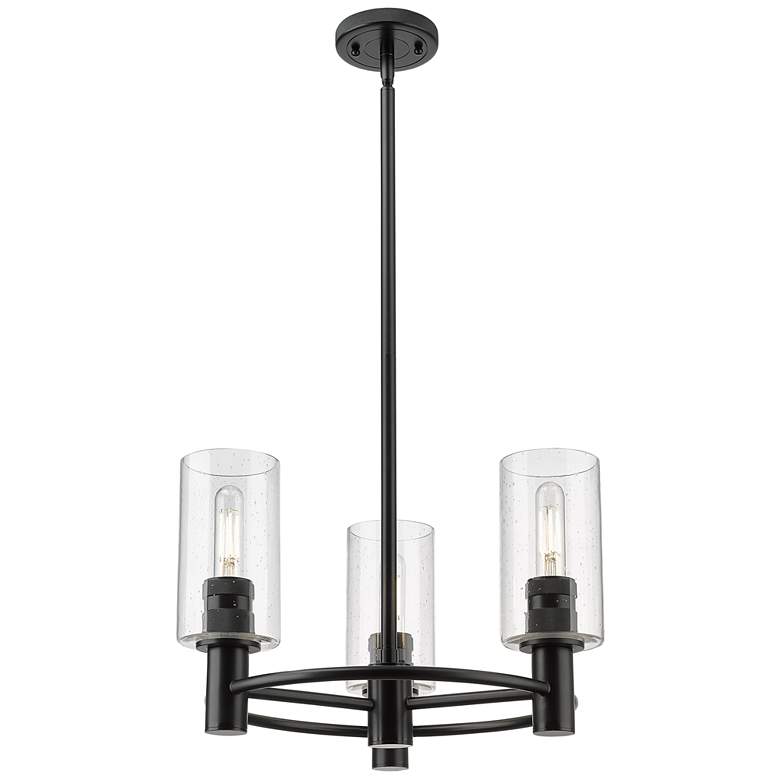 Image 1 Crown Point 18"W 3 Light Stem Hung Matte Black Pendant With Seedy Shad