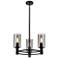 Crown Point 18"W 3 Light Stem Hung Matte Black Pendant With Smoke Shad