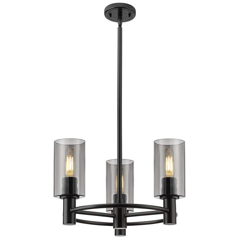 Image 1 Crown Point 18 inchW 3 Light Stem Hung Matte Black Pendant With Smoke Shad