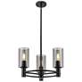 Crown Point 18"W 3 Light Stem Hung Matte Black Pendant With Smoke Shad