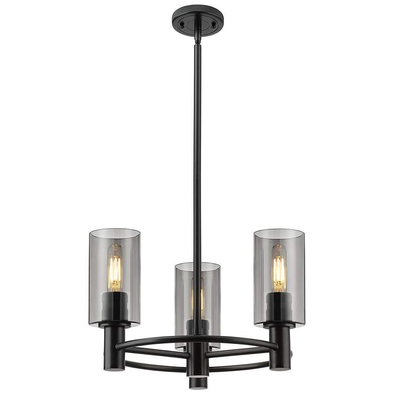 Image 1 Crown Point 18"W 3 Light Stem Hung Matte Black Pendant With Smoke Shad