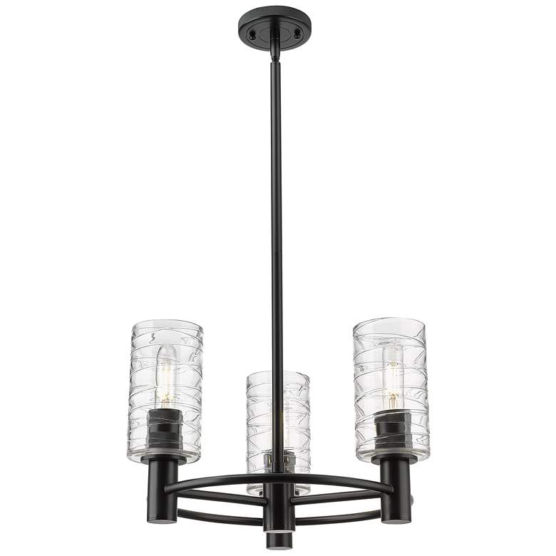 Image 1 Crown Point 18"W 3 Light Stem Hung Matte Black Pendant With Swirl Shad