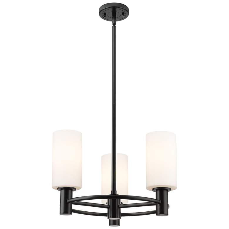 Image 1 Crown Point 18"W 3 Light Stem Hung Matte Black Pendant With White Shad
