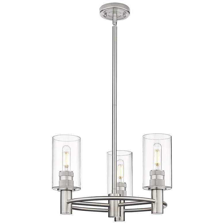 Image 1 Crown Point 18 inchW 3 Light Stem Hung Satin Nickel Pendant With Clear Sha