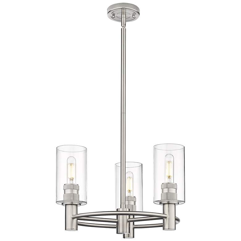 Image 1 Crown Point 18"W 3 Light Stem Hung Satin Nickel Pendant With Clear Sha
