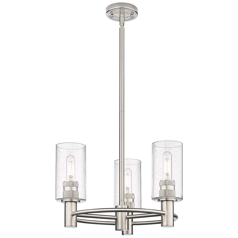 Image 1 Crown Point 18"W 3 Light Stem Hung Satin Nickel Pendant With Seedy Sha