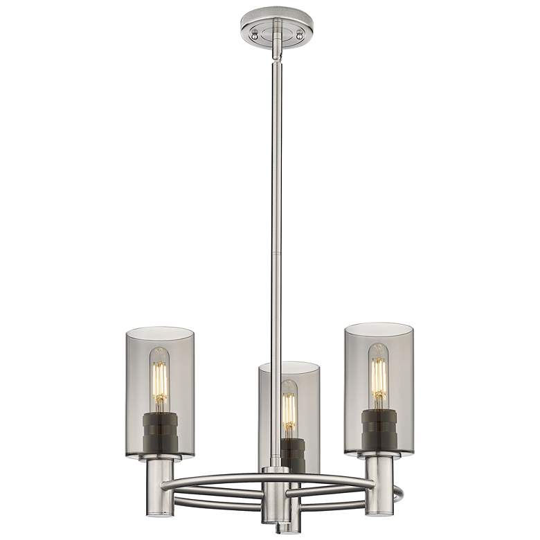 Image 1 Crown Point 18"W 3 Light Stem Hung Satin Nickel Pendant With Smoke Sha