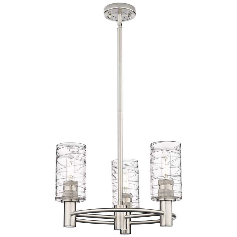 Image 1 Crown Point 18"W 3 Light Stem Hung Satin Nickel Pendant With Swirl Sha