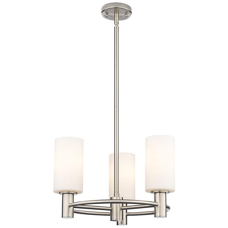 Image 1 Crown Point 18"W 3 Light Stem Hung Satin Nickel Pendant With White Sha