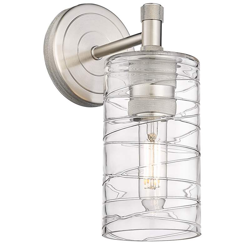 Image 1 Crown Point 23.5" High Satin Nickel Sconce With Deco Swirl Shade