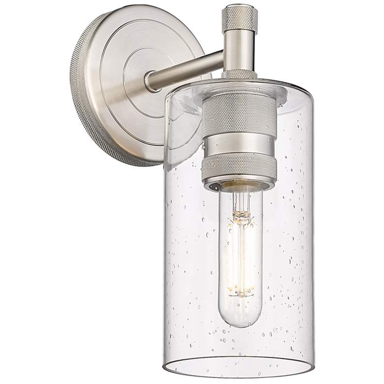 Image 1 Crown Point 24.5" High Satin Nickel Sconce With Seedy Shade