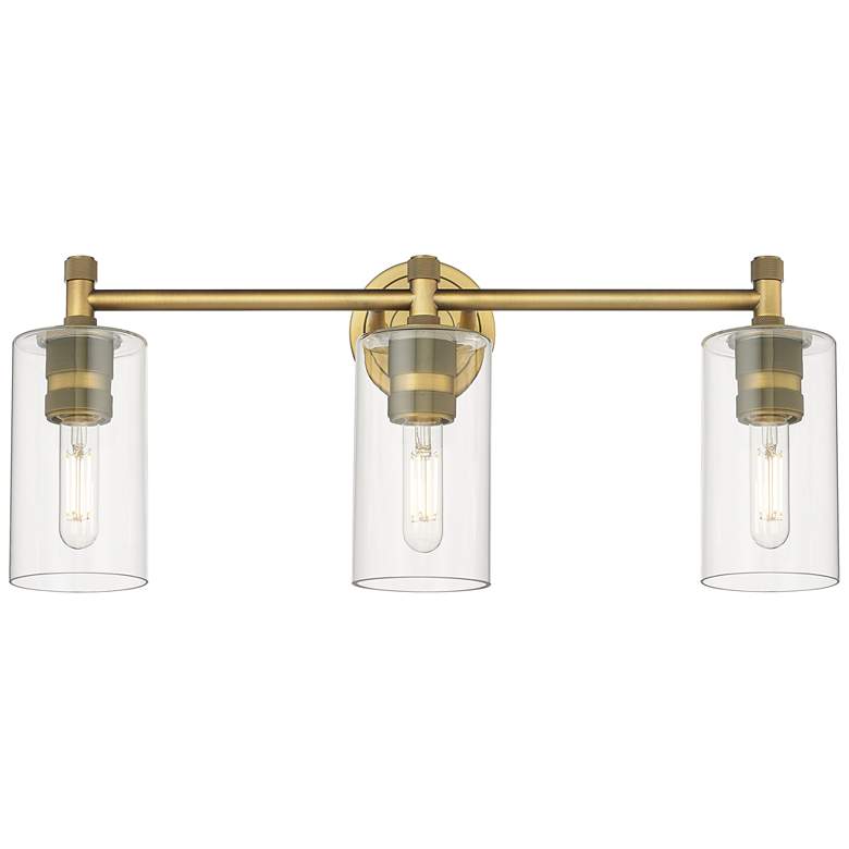 Image 1 Crown Point 24" Wide 3 Light Brushed Brass Bath Light With Clear Shade