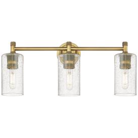 Crown Point 24" Wide 3 Light Brushed Brass Bath Light With Seedy Shade Crown Point 24" Wide 3 Light Brushed Brass Bath Light With Seedy Shade