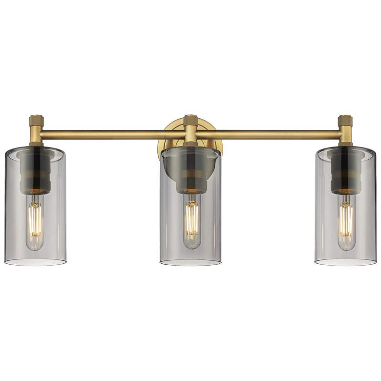 Image 1 Crown Point 24" Wide 3 Light Brushed Brass Bath Light With Smoke Shade