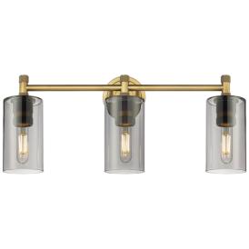 Crown Point 24" Wide 3 Light Brushed Brass Bath Light With Smoke Shade Crown Point 24" Wide 3 Light Brushed Brass Bath Light With Smoke Shade