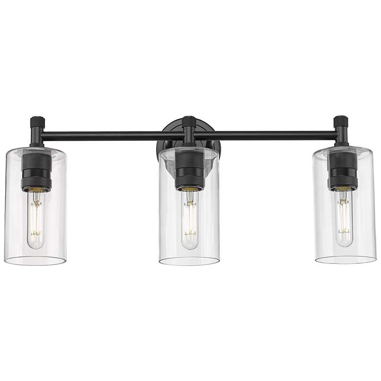 Image 1 Crown Point 24" Wide 3 Light Matte Black Bath Light With Clear Shade